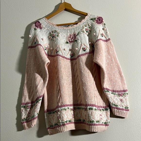 Vintage Y2K Coquette Floral Knit Sweater Pink - Picture 1 of 7